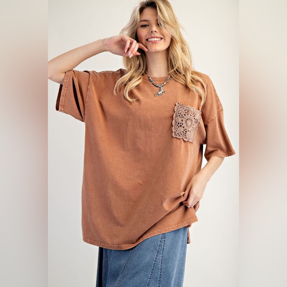 #233. Crochet Pocket Tee - Wooden
